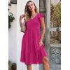 imageCaracilia Womens Summer Ruffle Sleeve V Neck Midi Dress Flowy Boho Casual ALine Tiered Knee Length Beach Vacation SundressRose