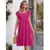 imageCaracilia Womens Summer Ruffle Sleeve V Neck Midi Dress Flowy Boho Casual ALine Tiered Knee Length Beach Vacation SundressRose