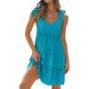 imageCaracilia Women 2025 Summer Beach Vacation Dress Sleeveless V Neck Tie Shoulder Flowy Casual Cute Mini Sundress with PocketsLake Green