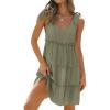 imageCaracilia Women 2025 Summer Beach Vacation Dress Sleeveless V Neck Tie Shoulder Flowy Casual Cute Mini Sundress with PocketsOlive