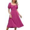 imageCaracilia Women Summer Boho Midi Dresses Puff Sleeve Square Neck Floral Bridal Shower Wedding Guest Flowy SundressHot Pink