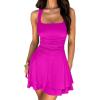 imageCaracilia Womens Square Neck Party Dress Ruffle Hem Ruched Waist Short Cocktail Mini DressesRose