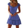 imageCaracilia Womens Summer Casual Sleeveless Sweetheart Neckline Mini Dress 2025 Smocked Boho Beach Vacation Short SundressBlue White Dot