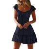 imageCaracilia Womens Summer Casual Sleeveless Sweetheart Neckline Mini Dress 2025 Smocked Boho Beach Vacation Short SundressNavy Blue