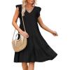 imageCaracilia Womens Summer Ruffle Sleeve V Neck Midi Dress Flowy Boho Casual ALine Tiered Knee Length Beach Vacation SundressBlack