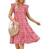 imageCaracilia Womens Summer Ruffle Sleeve V Neck Midi Dress Flowy Boho Casual ALine Tiered Knee Length Beach Vacation SundressRed Floral