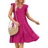 imageCaracilia Womens Summer Ruffle Sleeve V Neck Midi Dress Flowy Boho Casual ALine Tiered Knee Length Beach Vacation SundressRose