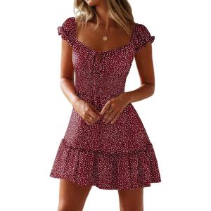 imageCaracilia Womens Summer Casual Sleeveless Sweetheart Neckline Mini Dress 2025 Smocked Boho Beach Vacation Short SundressRed White Dot