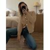 imageCaracilia Cardigan Sweaters for Women Cropped Open Front Tweed Knit Button Down Dressy Casual Jacket 2025 Spring OutwearKhaki