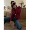 imageCaracilia Cardigan Sweaters for Women Cropped Open Front Tweed Knit Button Down Dressy Casual Jacket 2025 Spring OutwearRed