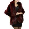 imageCaracilia Women Luxury Faux Fur Coat Jackets Wrap Cape Shawl for Wedding PartyWine
