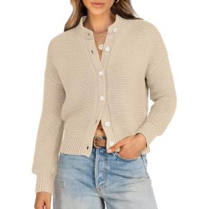 imageCaracilia Cardigan Sweaters for Women Cropped Open Front Tweed Knit Button Down Dressy Casual Jacket 2025 Spring OutwearApricot