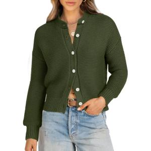 imageCaracilia Cardigan Sweaters for Women Cropped Open Front Tweed Knit Button Down Dressy Casual Jacket 2025 Spring OutwearArmy Green