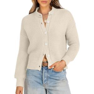 imageCaracilia Cardigan Sweaters for Women Cropped Open Front Tweed Knit Button Down Dressy Casual Jacket 2025 Spring OutwearBegie