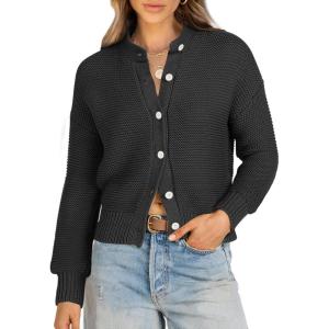 imageCaracilia Cardigan Sweaters for Women Cropped Open Front Tweed Knit Button Down Dressy Casual Jacket 2025 Spring OutwearBlack