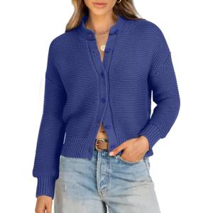 imageCaracilia Cardigan Sweaters for Women Cropped Open Front Tweed Knit Button Down Dressy Casual Jacket 2025 Spring OutwearBlue