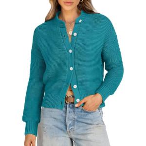 imageCaracilia Cardigan Sweaters for Women Cropped Open Front Tweed Knit Button Down Dressy Casual Jacket 2025 Spring OutwearPeacock Blue