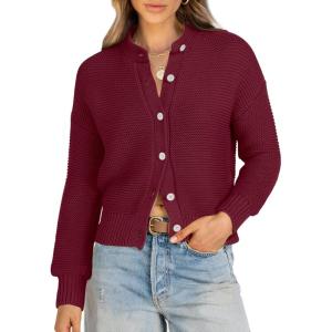 imageCaracilia Cardigan Sweaters for Women Cropped Open Front Tweed Knit Button Down Dressy Casual Jacket 2025 Spring OutwearRed