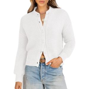 imageCaracilia Cardigan Sweaters for Women Cropped Open Front Tweed Knit Button Down Dressy Casual Jacket 2025 Spring OutwearWhite