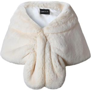 imageCaracilia Faux Fur Shawl Wrap Stole Shrug Winter Bridal Wedding Cover UpApricot
