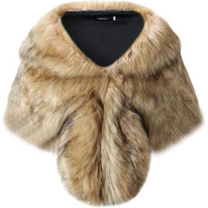 imageCaracilia Faux Fur Shawl Wrap Stole Shrug Winter Bridal Wedding Cover UpFox Brown  Black
