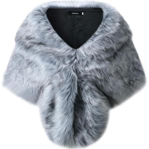 imageCaracilia Faux Fur Shawl Wrap Stole Shrug Winter Bridal Wedding Cover UpFox Grey  Black