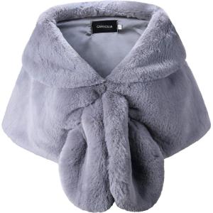 imageCaracilia Faux Fur Shawl Wrap Stole Shrug Winter Bridal Wedding Cover UpGray