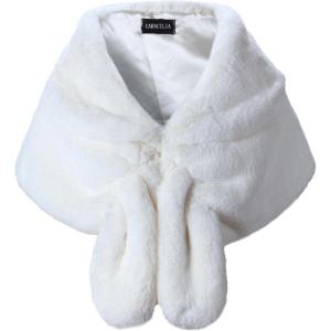 imageCaracilia Faux Fur Shawl Wrap Stole Shrug Winter Bridal Wedding Cover UpIvory
