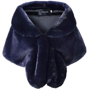 imageCaracilia Faux Fur Shawl Wrap Stole Shrug Winter Bridal Wedding Cover UpNavy Blue