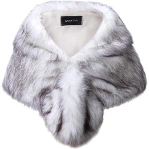 imageCaracilia Faux Fur Shawl Wrap Stole Shrug Winter Bridal Wedding Cover UpWhite Fox