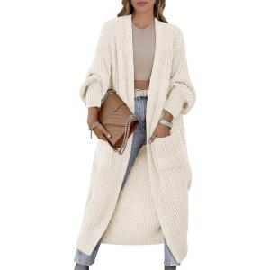 imageCaracilia Women Cardigan Sweaters Long Sleeve Open Front Knit Long Coat Duster Cozy 2025 Fall Winter Outfits with PocketsBeige