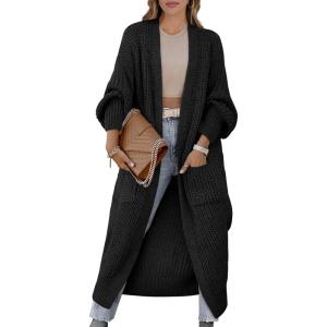 imageCaracilia Women Cardigan Sweaters Long Sleeve Open Front Knit Long Coat Duster Cozy 2025 Fall Winter Outfits with PocketsBlack