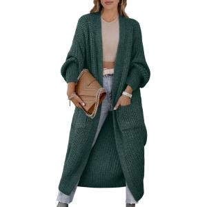 imageCaracilia Women Cardigan Sweaters Long Sleeve Open Front Knit Long Coat Duster Cozy 2025 Fall Winter Outfits with PocketsForest