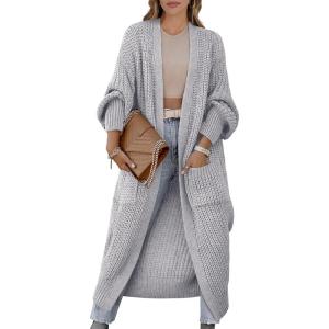 imageCaracilia Women Cardigan Sweaters Long Sleeve Open Front Knit Long Coat Duster Cozy 2025 Fall Winter Outfits with PocketsLight Gray