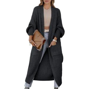 imageCaracilia Women Cardigan Sweaters Long Sleeve Open Front Knit Long Coat Duster Cozy 2025 Fall Winter Outfits with PocketsNavy Blue