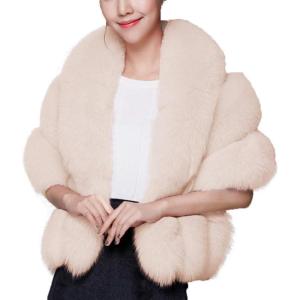 imageCaracilia Women Luxury Faux Fur Coat Jackets Wrap Cape Shawl for Wedding PartyBeige