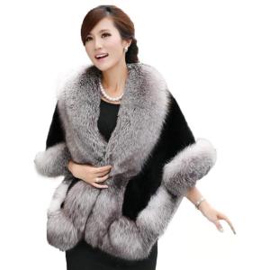 imageCaracilia Women Luxury Faux Fur Coat Jackets Wrap Cape Shawl for Wedding PartyGray Black
