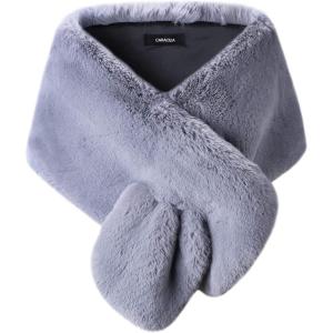 imageCaracilia Women Luxury Faux Fur Coat Jackets Wrap Cape Shawl for Wedding PartyGrey
