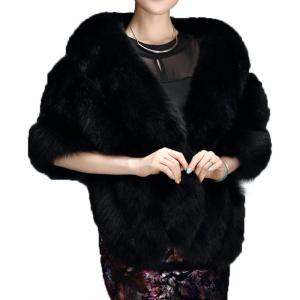 imageCaracilia Women Luxury Faux Fur Coat Jackets Wrap Cape Shawl for Wedding PartySolid Black