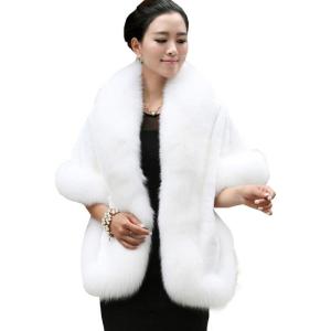 imageCaracilia Women Luxury Faux Fur Coat Jackets Wrap Cape Shawl for Wedding PartyWhite