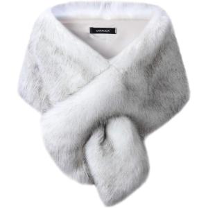 imageCaracilia Women Luxury Faux Fur Coat Jackets Wrap Cape Shawl for Wedding PartyWhite Black Tip
