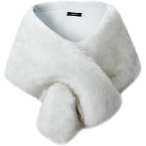 imageCaracilia Women Luxury Faux Fur Coat Jackets Wrap Cape Shawl for Wedding PartyWhite Coffee Tip