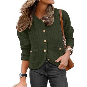 imageCaracilia Womens Cropped Cardigan Sweaters Open Front Button Down Dressy Casual Classic Knit Lady Jackets Fall OuterwearArmy Green