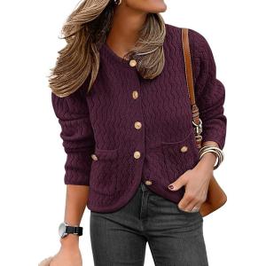 imageCaracilia Womens Cropped Cardigan Sweaters Open Front Button Down Dressy Casual Classic Knit Lady Jackets Fall OuterwearBurgundy