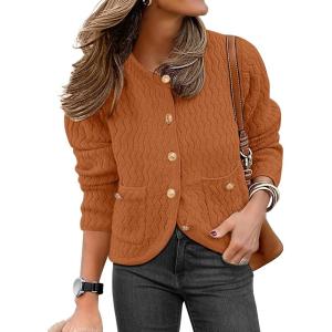 imageCaracilia Womens Cropped Cardigan Sweaters Open Front Button Down Dressy Casual Classic Knit Lady Jackets Fall OuterwearBurnt Orange