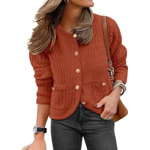 imageCaracilia Womens Cropped Cardigan Sweaters Open Front Button Down Dressy Casual Classic Knit Lady Jackets Fall OuterwearRust