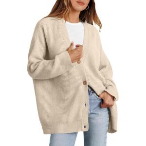 imageCaracilia Womens Oversized Cardigan Sweaters Long Sleeve Button Down Open Front Knit Sweater 2025 Fall Fashion OutfitsApricot