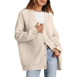 imageCaracilia Womens Oversized Cardigan Sweaters Long Sleeve Button Down Open Front Knit Sweater 2025 Fall Fashion OutfitsBeige