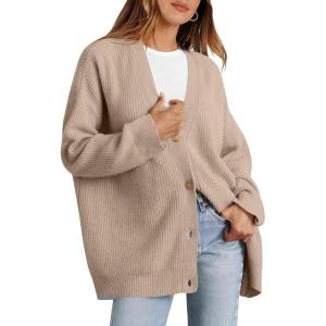 imageCaracilia Womens Oversized Cardigan Sweaters Long Sleeve Button Down Open Front Knit Sweater 2025 Fall Fashion OutfitsKhaki