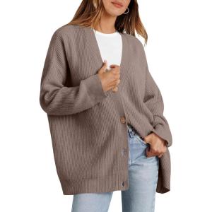 imageCaracilia Womens Oversized Cardigan Sweaters Long Sleeve Button Down Open Front Knit Sweater 2025 Fall Fashion OutfitsNutmeg